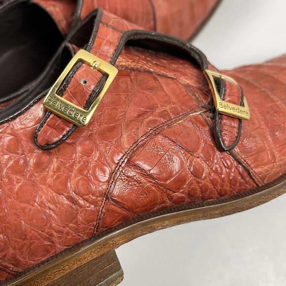 Belvedere Valiente Rust Crocodile Leather Double Monk Strap Shoes Mens Size 9 main image 5